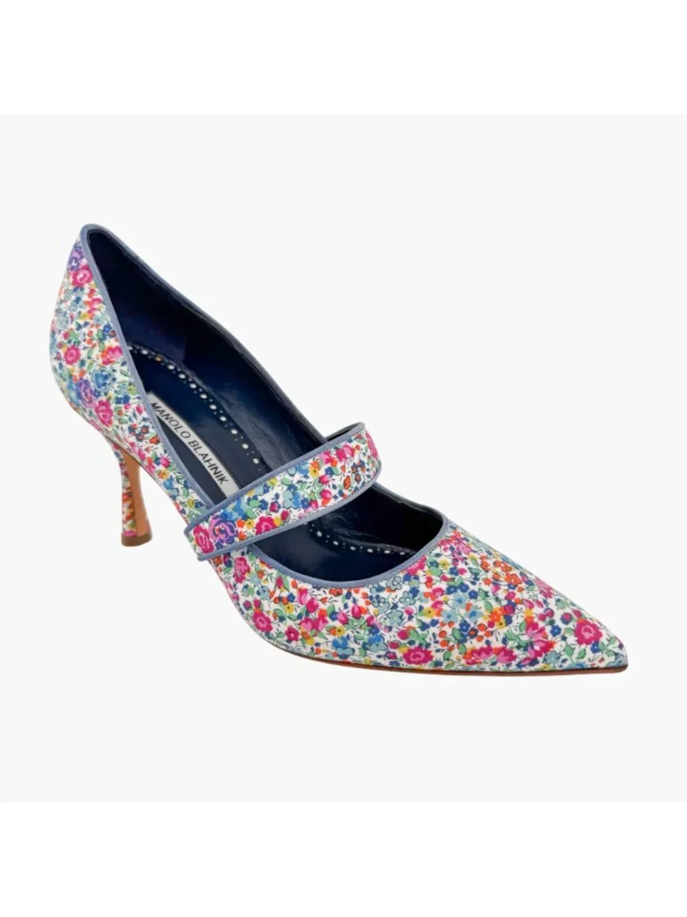 Manolo Blahnik Vibota Floral Mary Jane Pumps Heels Size 38.5 US 8.5 Multicolor